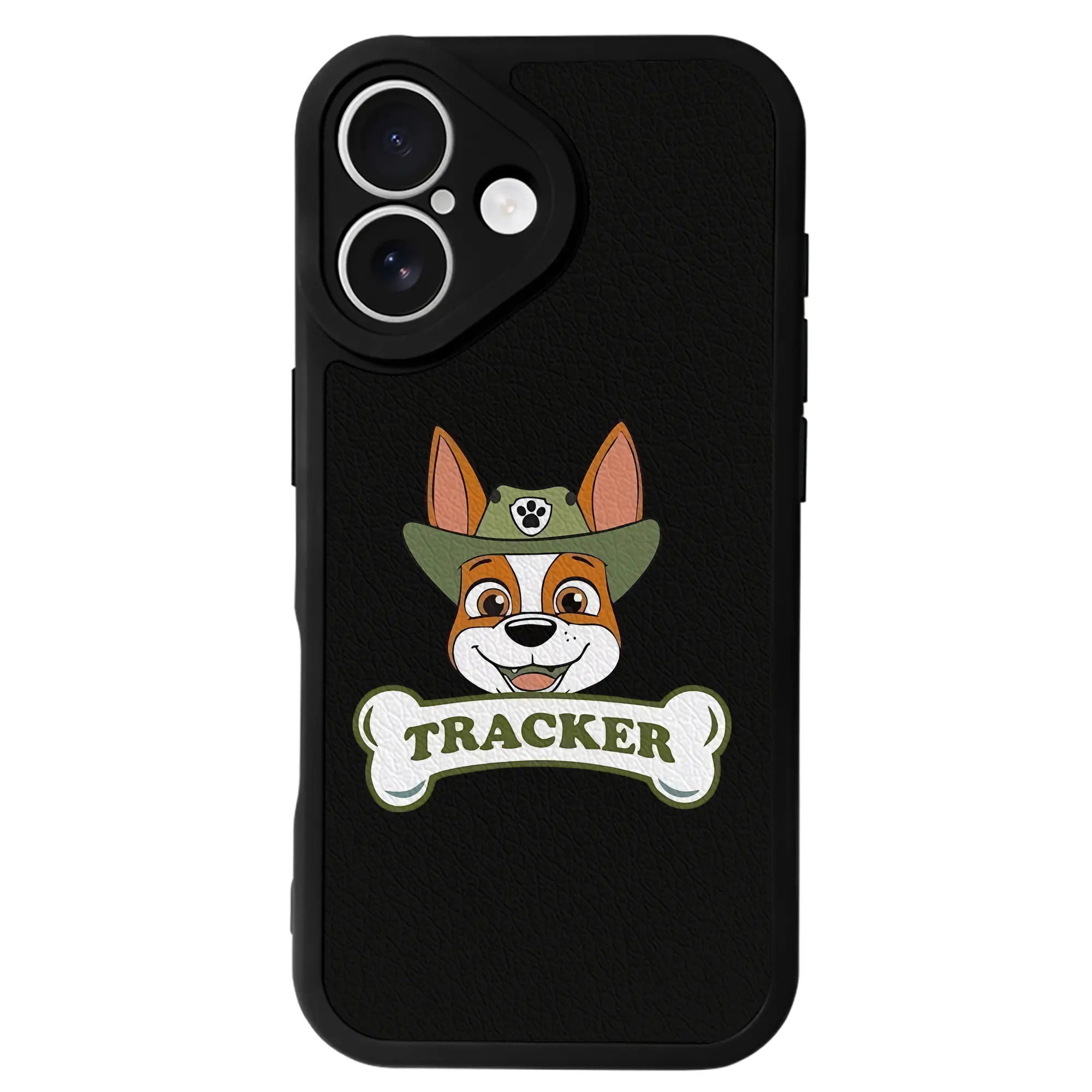 パウ・パトロール グッズ トラッカー - IPhone 16シリーズ対応 ・ シリコンスマホケース ・ レザー調 ・ 高精度フィット ・ 耐衝撃 ・ ワイヤレス充電対応 ・ 精密カット